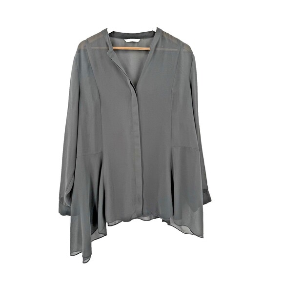 Soft Surroundings Gray Asymmetrical Sheer Button Up Blouse Tank Underneath 1X - Picture 7 of 10